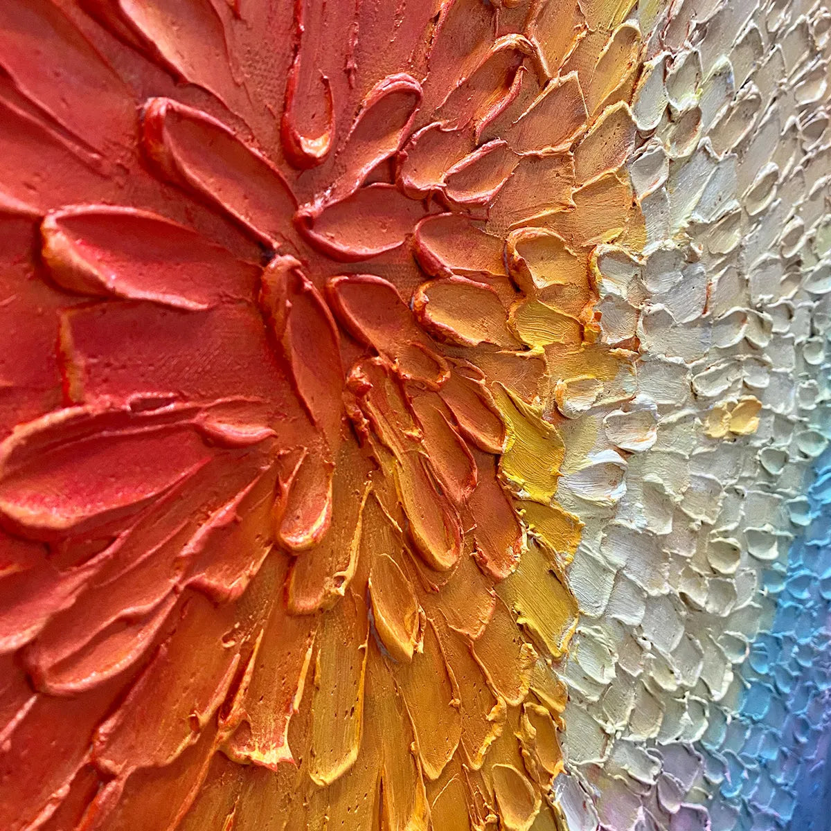BURST OF COLOR: Square Abstract Impasto Painting, Textured Wall Art, Orange, Pink, Blue - Image 5