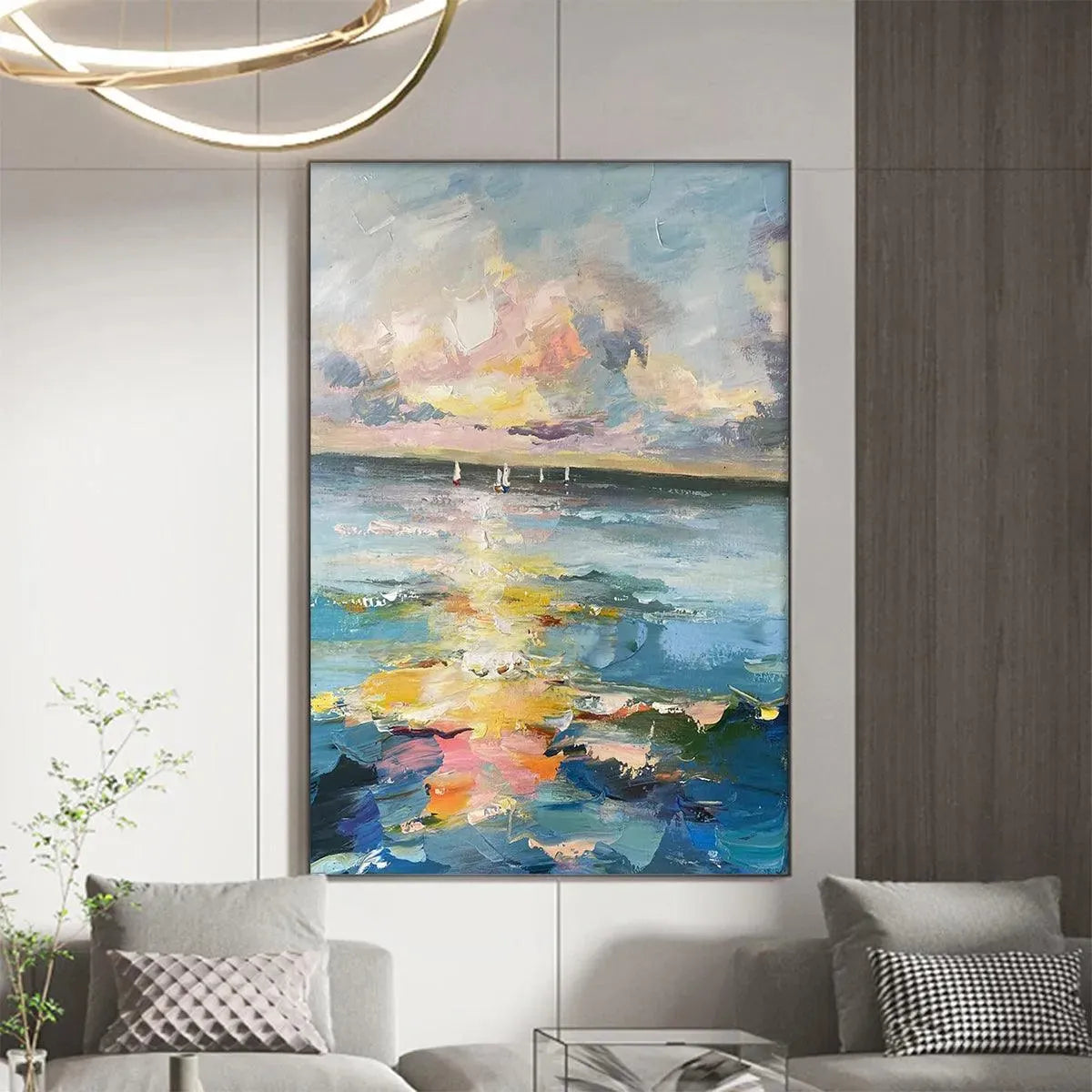 SAILBOATS AT SUNSET: Seascape Painting, Impasto, Textured Wall Art, Ocean Sunset, Vertical - Image 6
