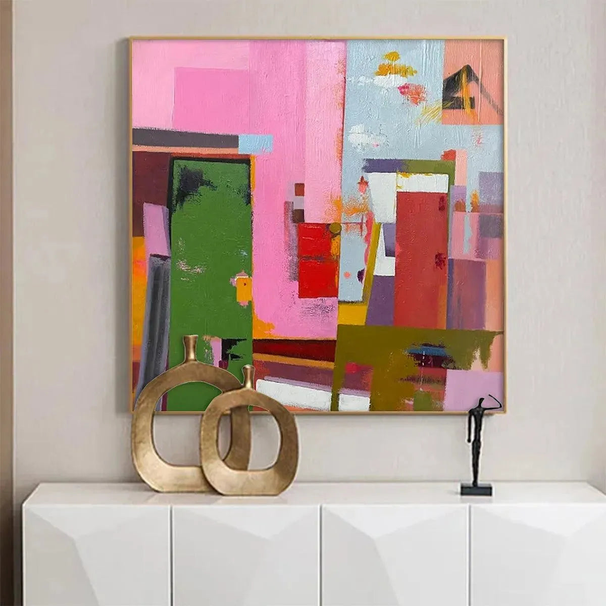 ABSTRACT URBAN SCENE: Colorful Abstract City Painting, Square Wall Art - Image 6