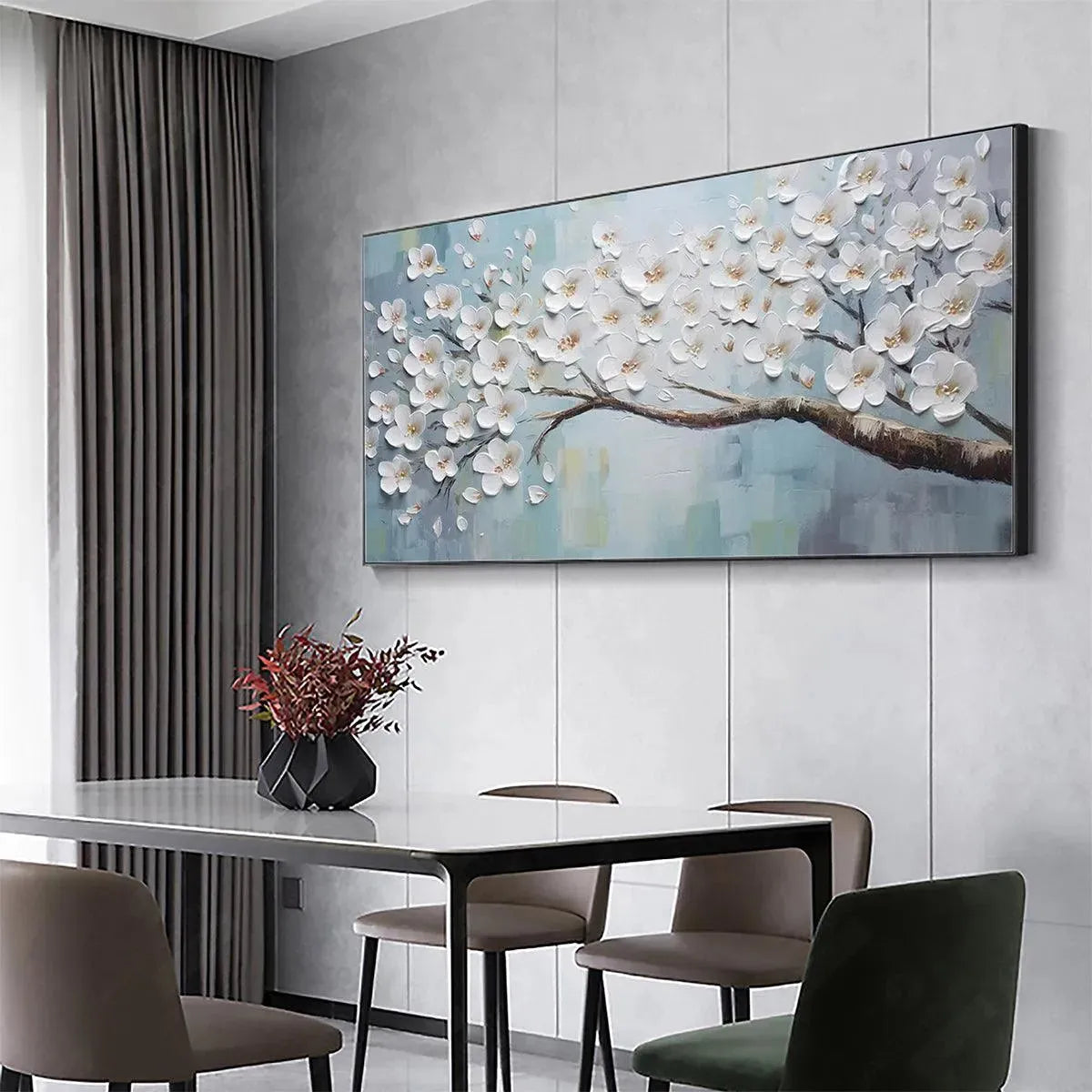 WHITE BLOSSOMS: Textured Floral Painting in White and Blue - Image 5