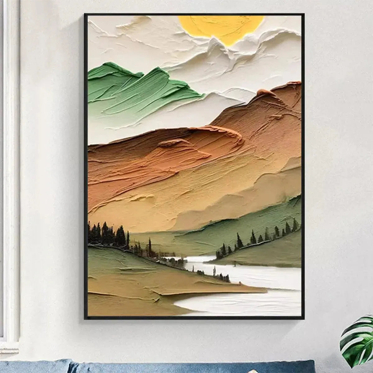 GOLDEN VALLEY: Textured Mountain Landscape Painting, Green and Gold Wall Art, Vertical Canvas, Impasto Decor - Image 8