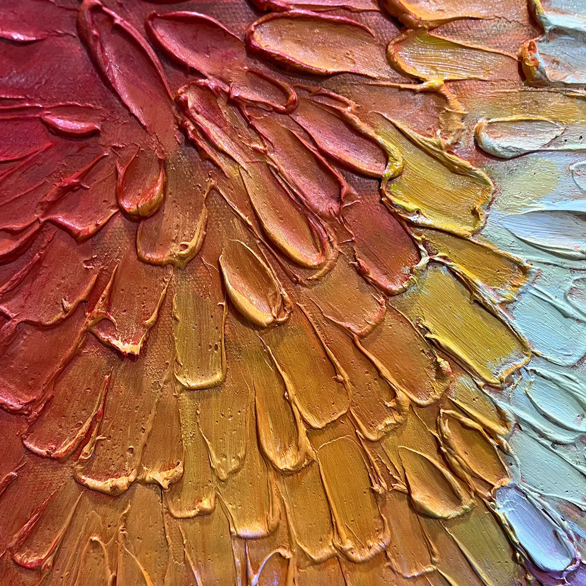 BURST OF COLOR: Square Abstract Impasto Painting, Textured Wall Art, Orange, Pink, Blue - Image 3