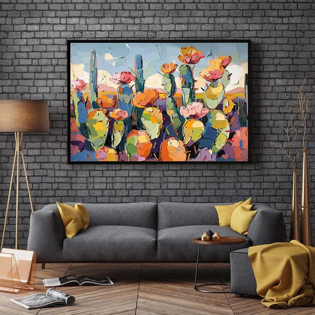 DESERT BLOOM: Textured Cactus Painting, Impasto Wall Art, Horizontal Canvas, Desert Decor - Image 5