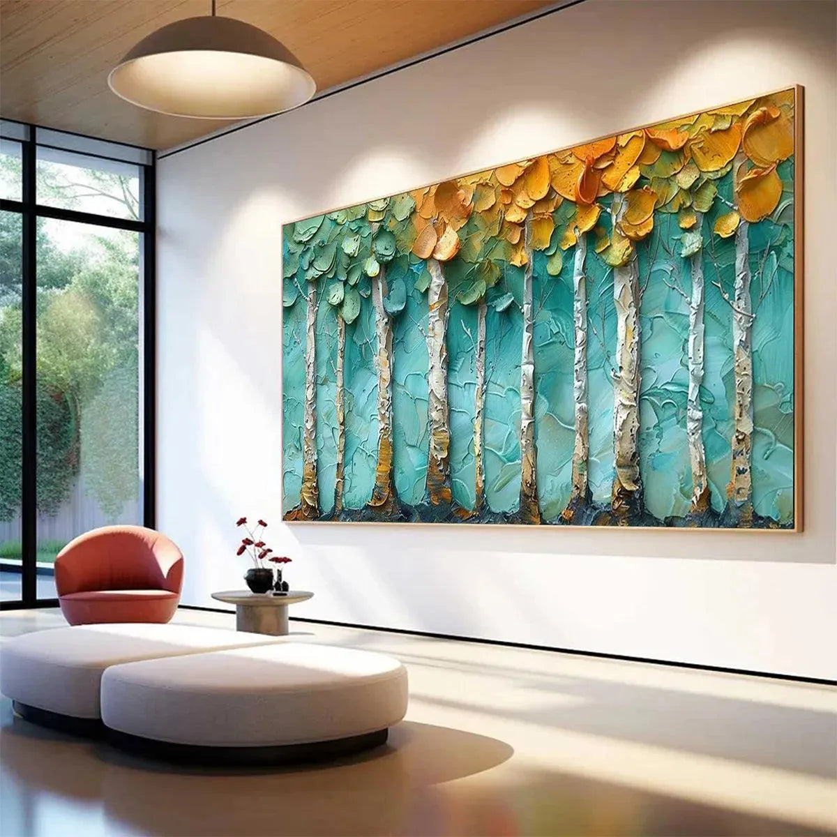 GOLDEN ASPEN GROVE: Textured Forest Painting, Impasto Wall Art, Horizontal Canvas, Landscape Art - Image 5