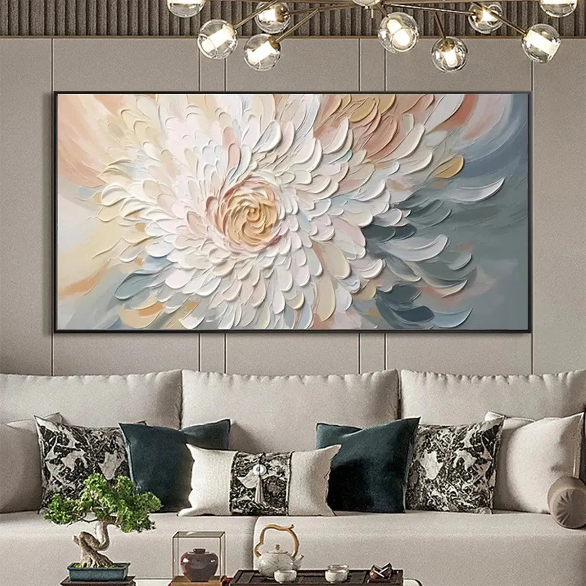 PETAL WHIRL: Textured Floral Painting in Neutral Tones - Image 2