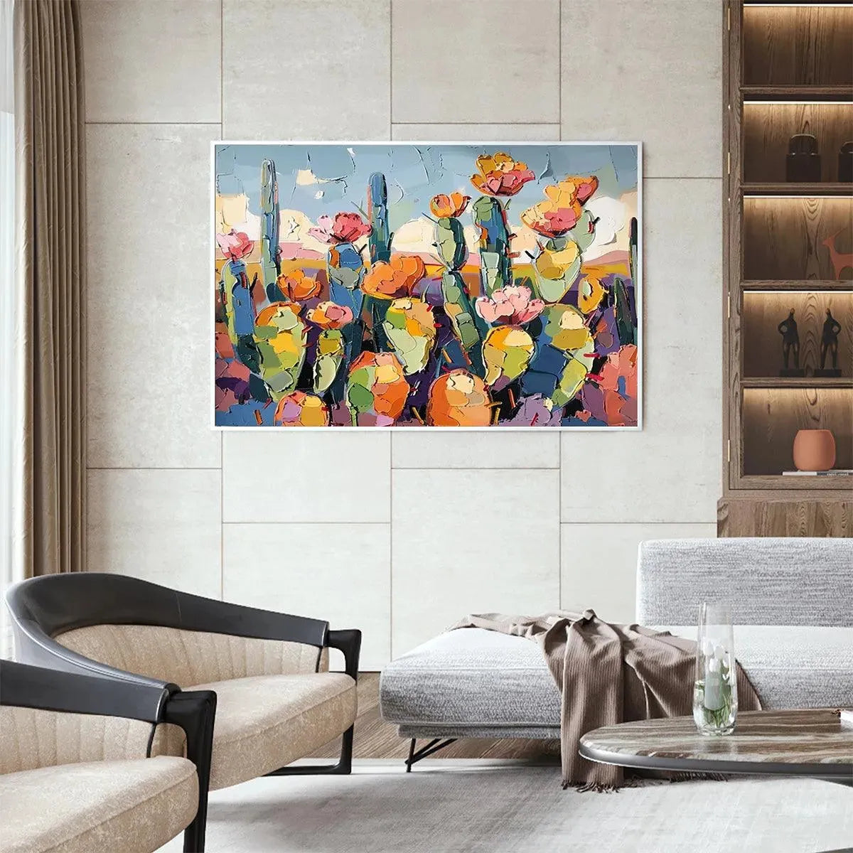 DESERT BLOOM: Textured Cactus Painting, Impasto Wall Art, Horizontal Canvas, Desert Decor - Image 6