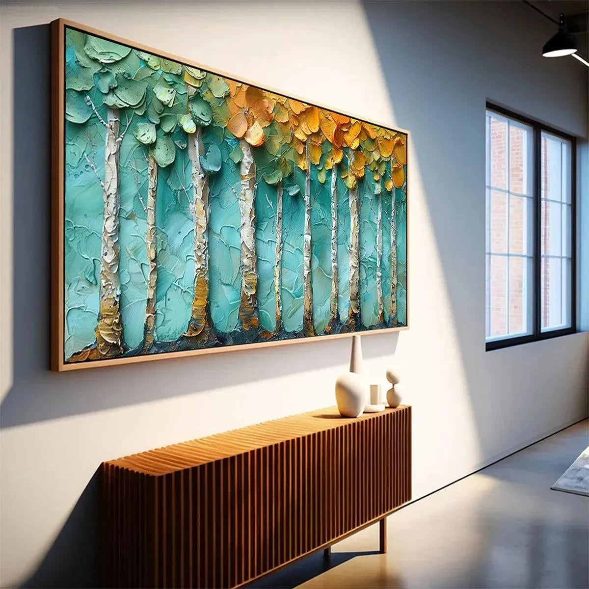 GOLDEN ASPEN GROVE: Textured Forest Painting, Impasto Wall Art, Horizontal Canvas, Landscape Art - Image 6