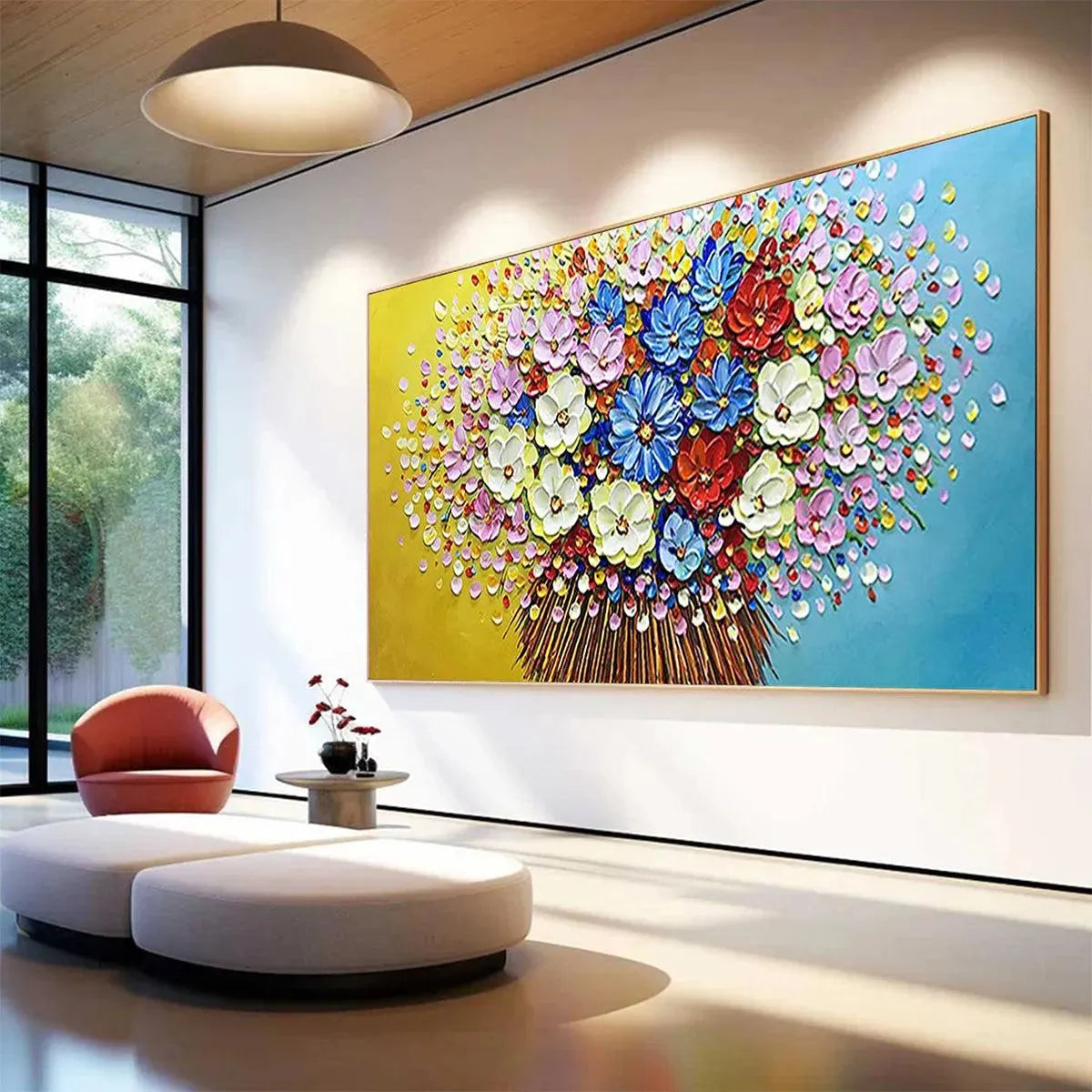 VIBRANT BOUQUET: Textured Impasto Floral Painting, Horizontal Wall Art - Image 4