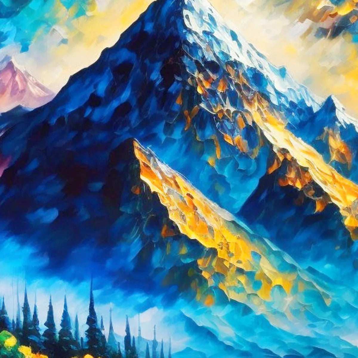 MAJESTIC SUNRISE: Mountain Landscape Oil Painting with Lake and Sailboat - Image 3