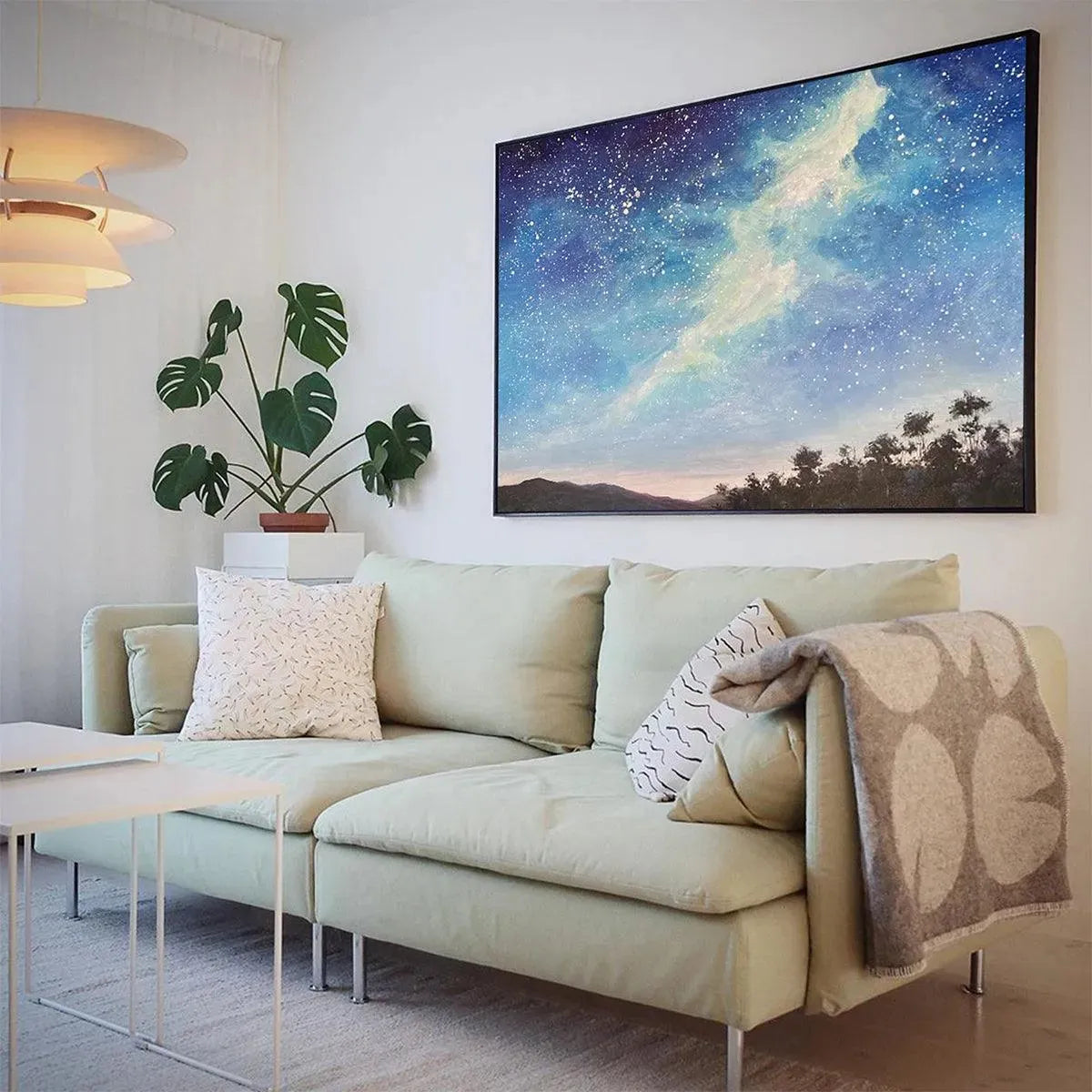 CELESTIAL DREAMSCAPE: Nightscape Painting, Starry Sky Wall Art, Panoramic Landscape, Horizontal Canvas - Image 5