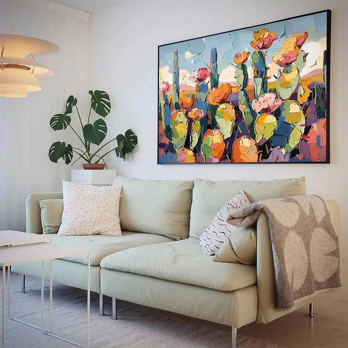 DESERT BLOOM: Textured Cactus Painting, Impasto Wall Art, Horizontal Canvas, Desert Decor - Image 4