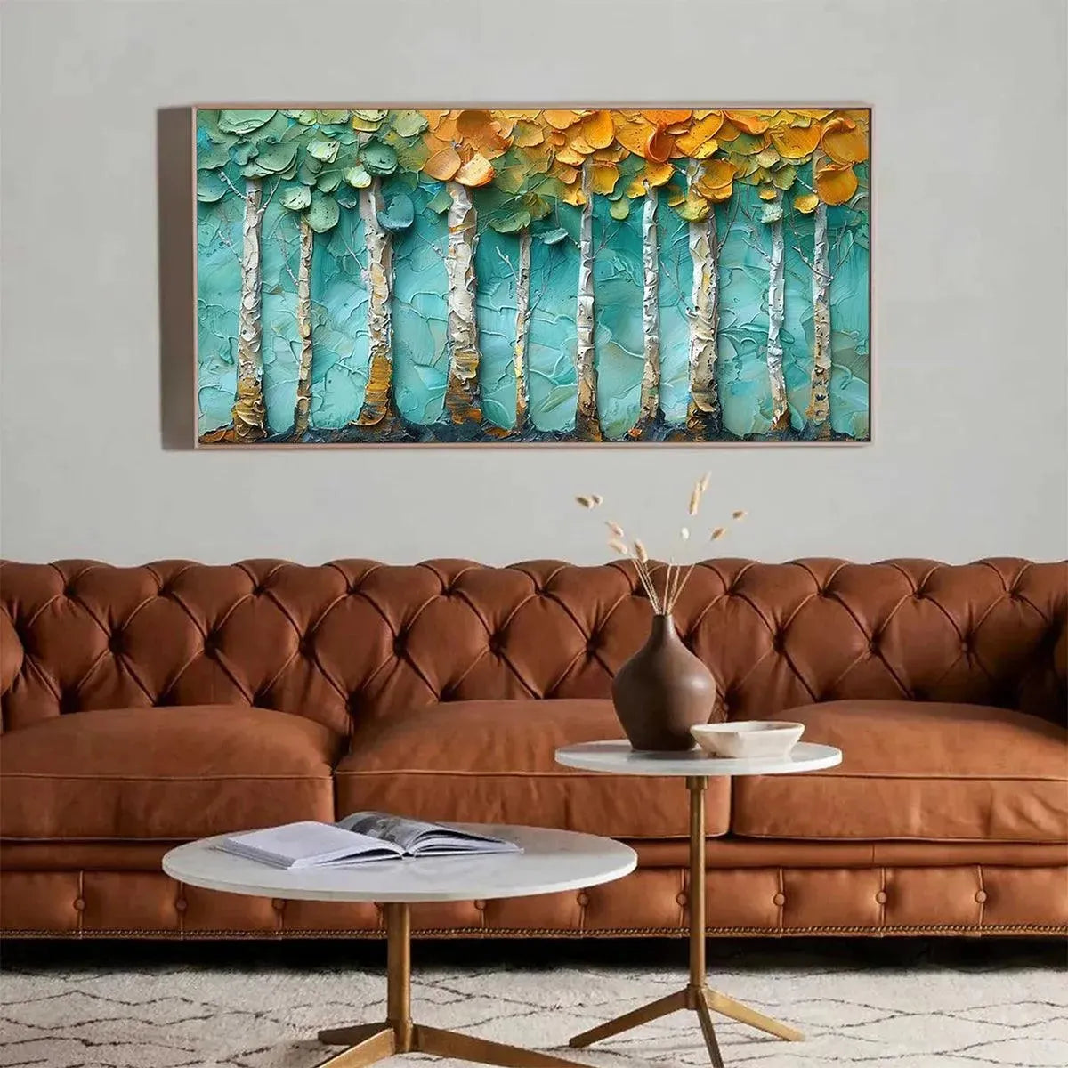 GOLDEN ASPEN GROVE: Textured Forest Painting, Impasto Wall Art, Horizontal Canvas, Landscape Art - Image 8