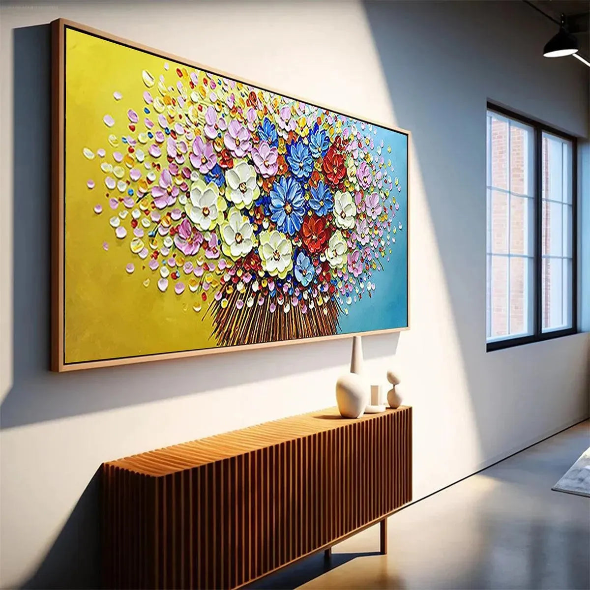 VIBRANT BOUQUET: Textured Impasto Floral Painting, Horizontal Wall Art - Image 5