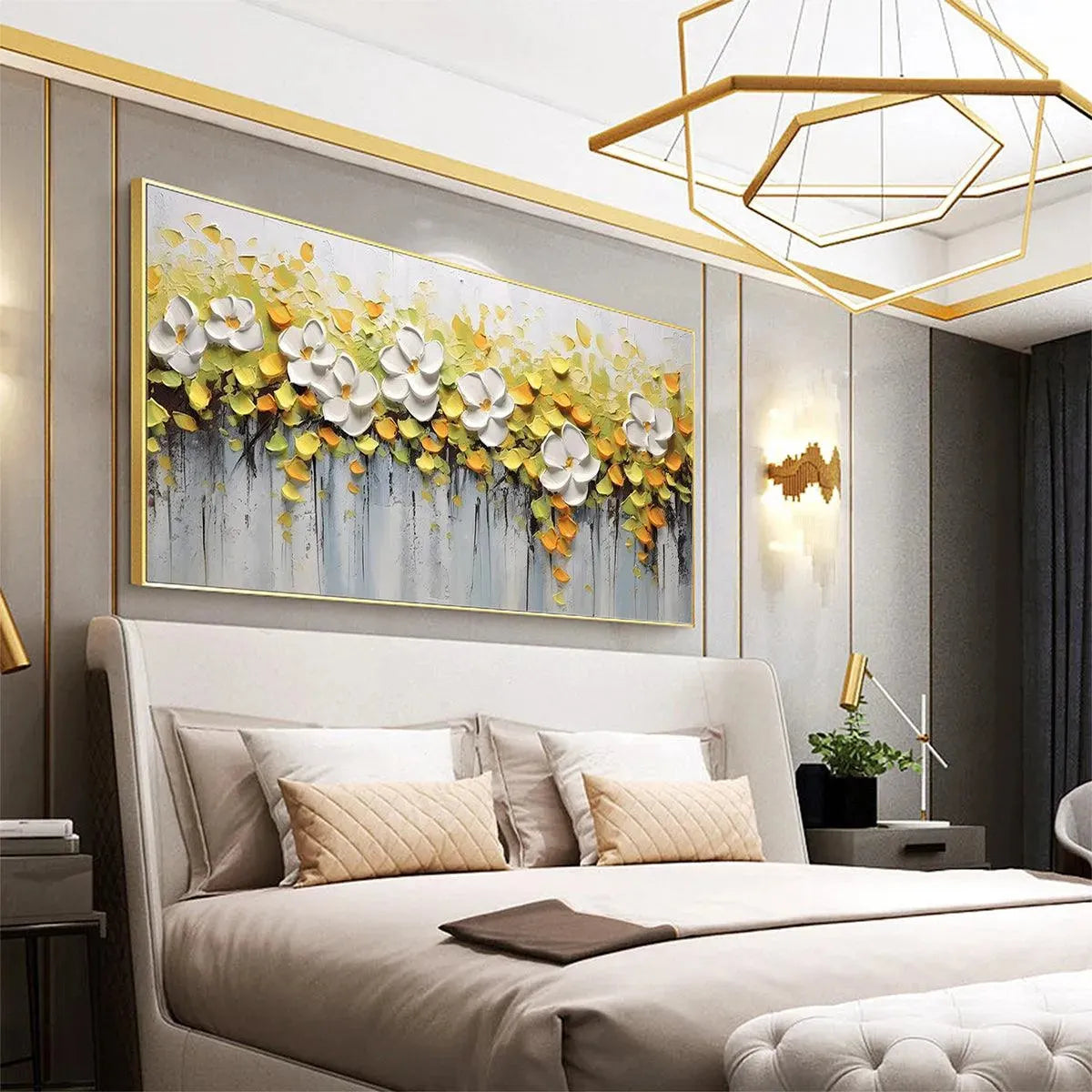 WHITE MAGNOLIAS: Textured Floral Painting in White and Yellow - Image 4