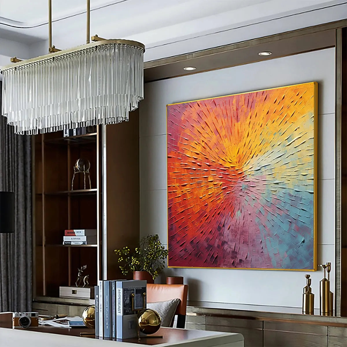 BURST OF COLOR: Square Abstract Impasto Painting, Textured Wall Art, Orange, Pink, Blue - Image 4