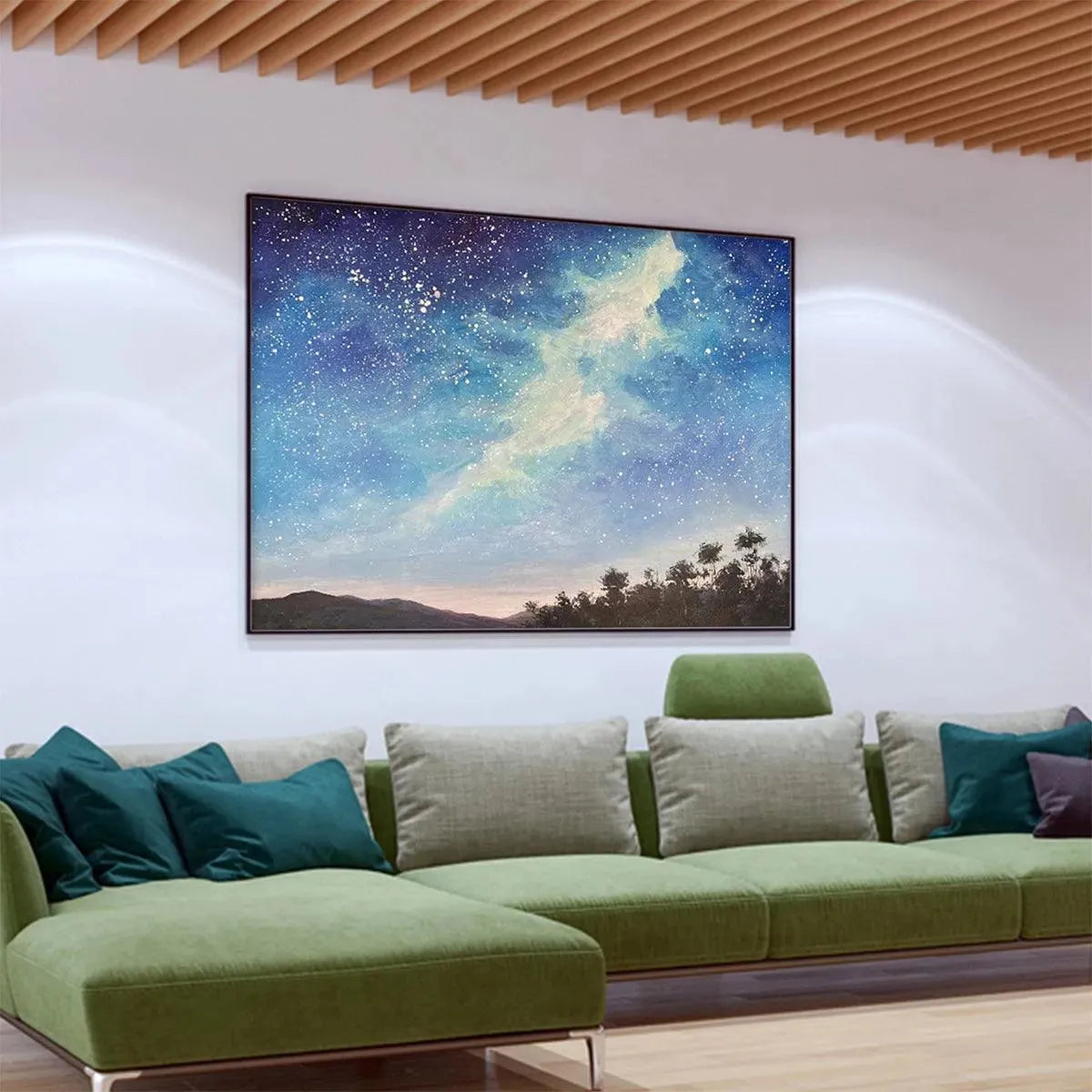 CELESTIAL DREAMSCAPE: Nightscape Painting, Starry Sky Wall Art, Panoramic Landscape, Horizontal Canvas - Image 6
