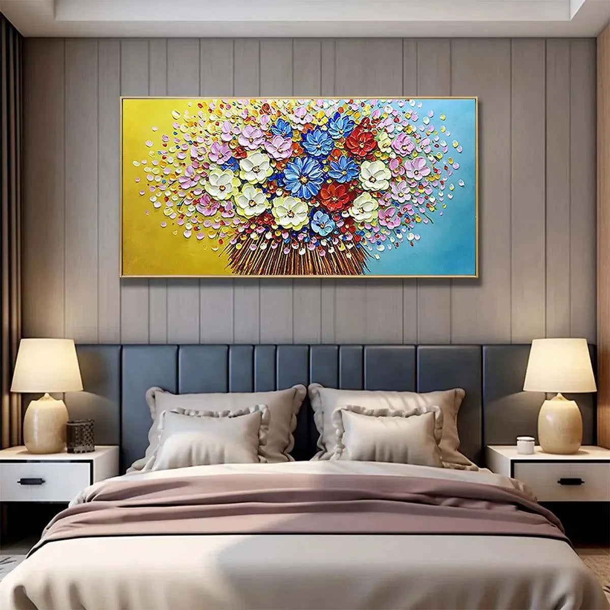 VIBRANT BOUQUET: Textured Impasto Floral Painting, Horizontal Wall Art - Image 7