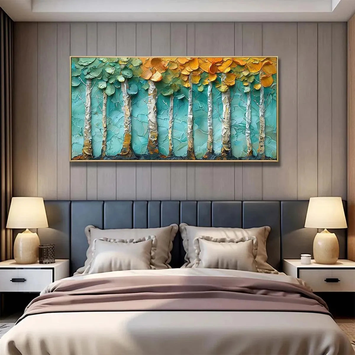 GOLDEN ASPEN GROVE: Textured Forest Painting, Impasto Wall Art, Horizontal Canvas, Landscape Art - Image 9