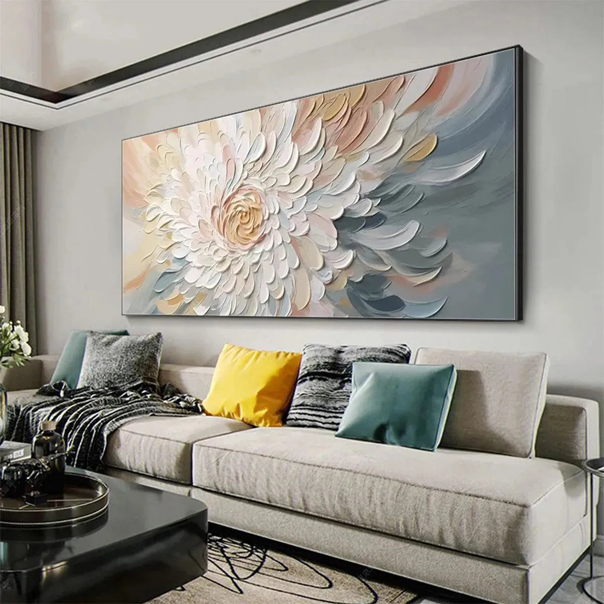 PETAL WHIRL: Textured Floral Painting in Neutral Tones - Image 7