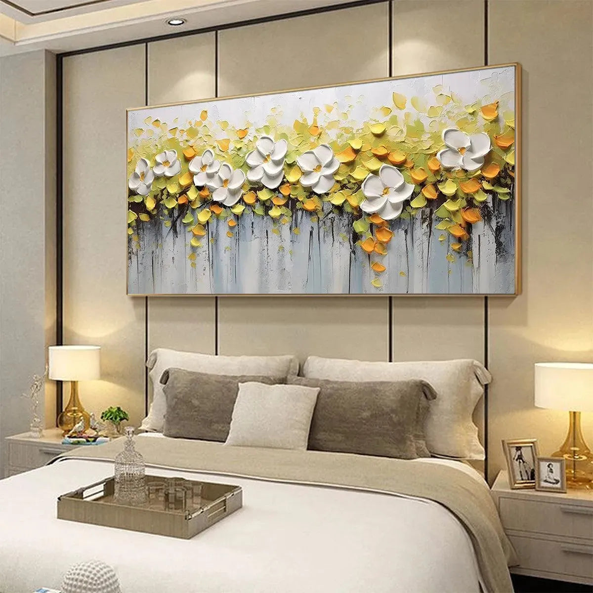 WHITE MAGNOLIAS: Textured Floral Painting in White and Yellow - Image 6