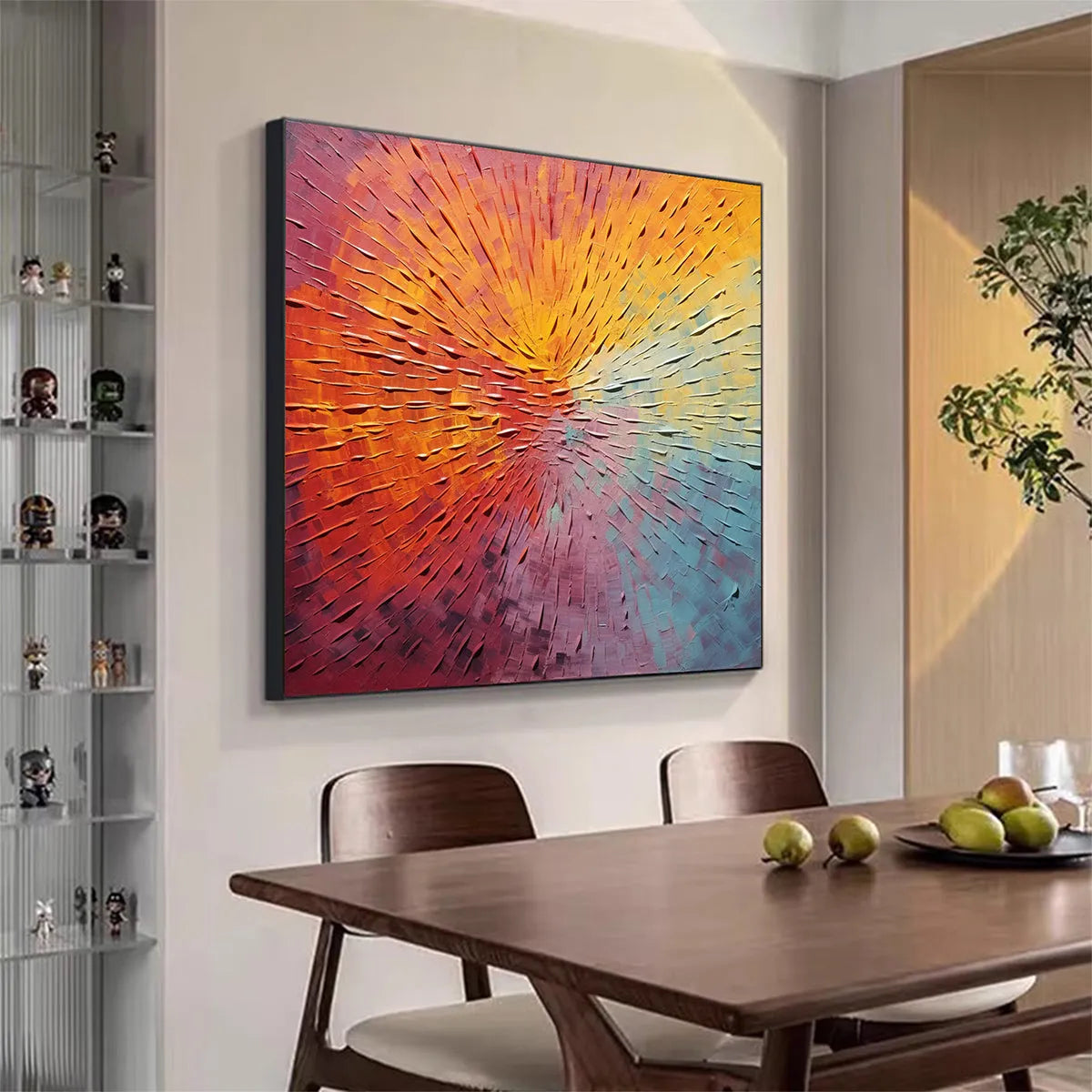 BURST OF COLOR: Square Abstract Impasto Painting, Textured Wall Art, Orange, Pink, Blue - Image 7