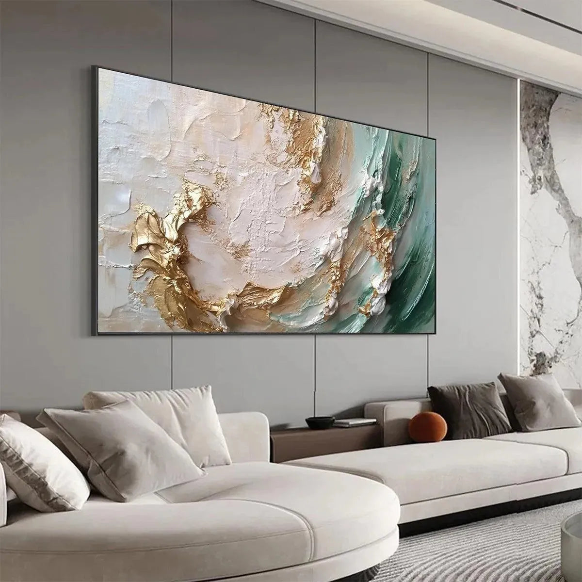 JADE AURORA: Green and Gold Abstract Impasto Oil Painting - Image 6
