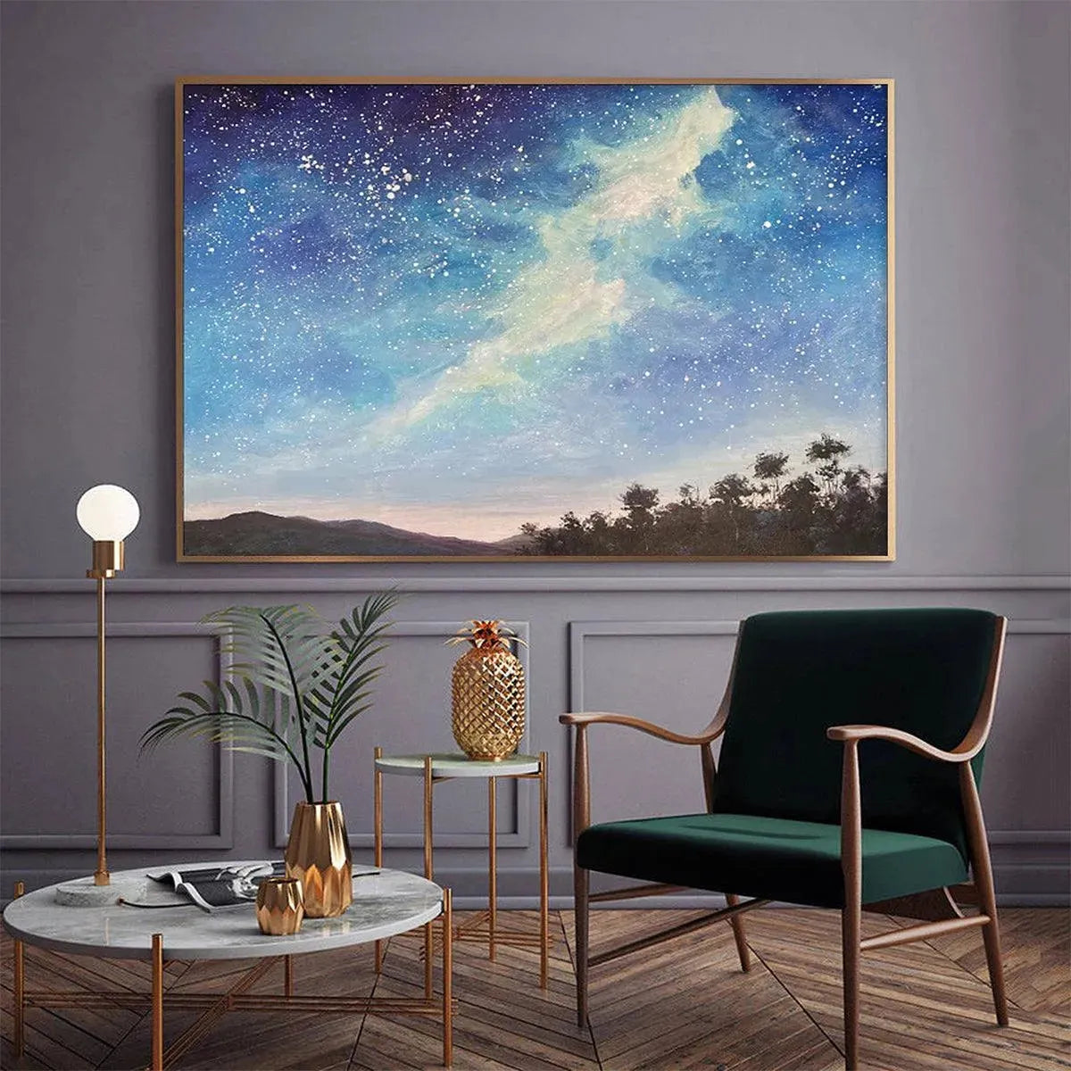 CELESTIAL DREAMSCAPE: Nightscape Painting, Starry Sky Wall Art, Panoramic Landscape, Horizontal Canvas - Image 7