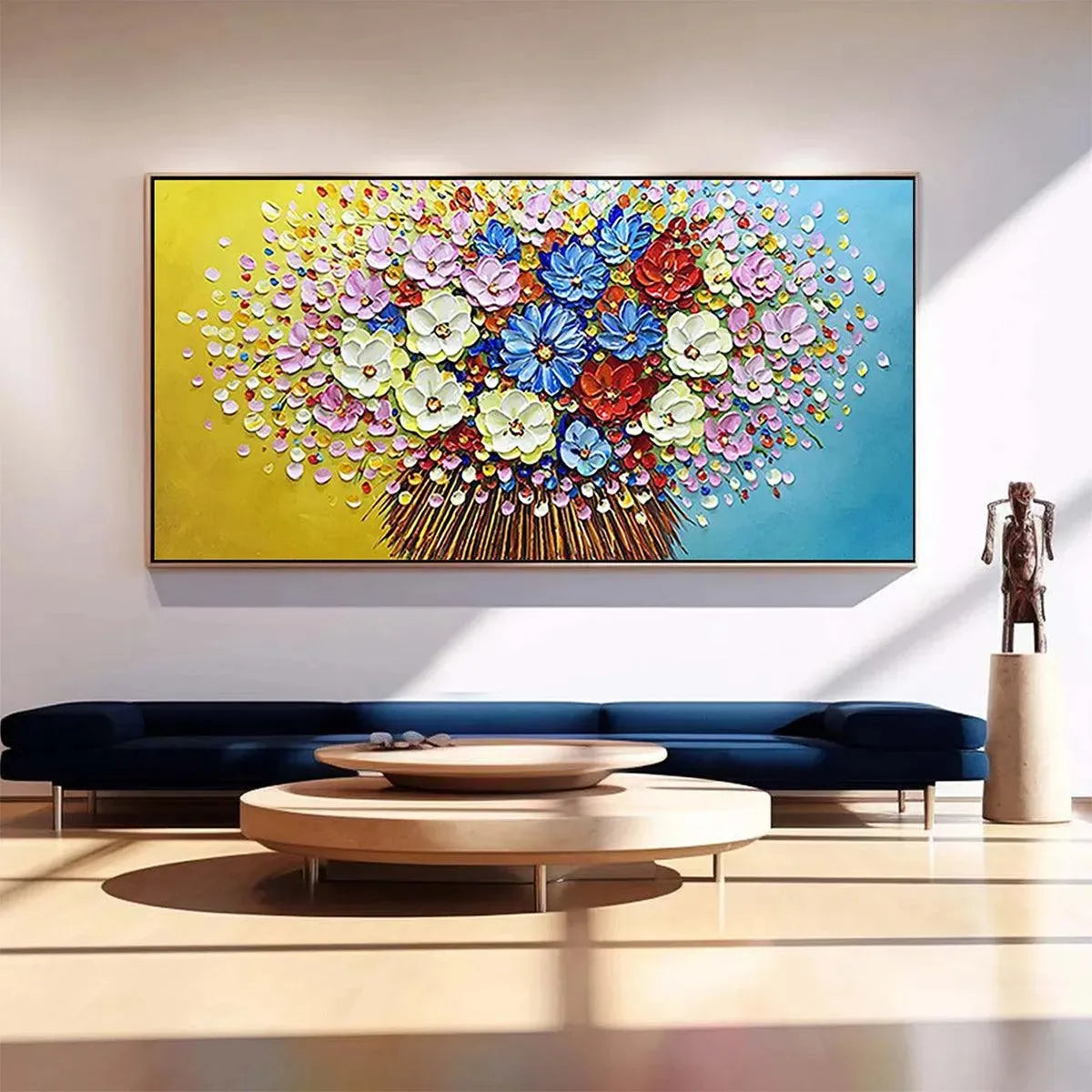 VIBRANT BOUQUET: Textured Impasto Floral Painting, Horizontal Wall Art - Image 8