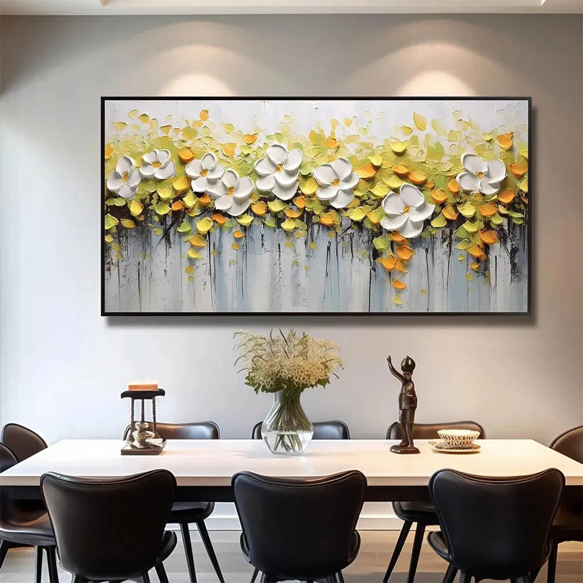 WHITE MAGNOLIAS: Textured Floral Painting in White and Yellow - Image 7