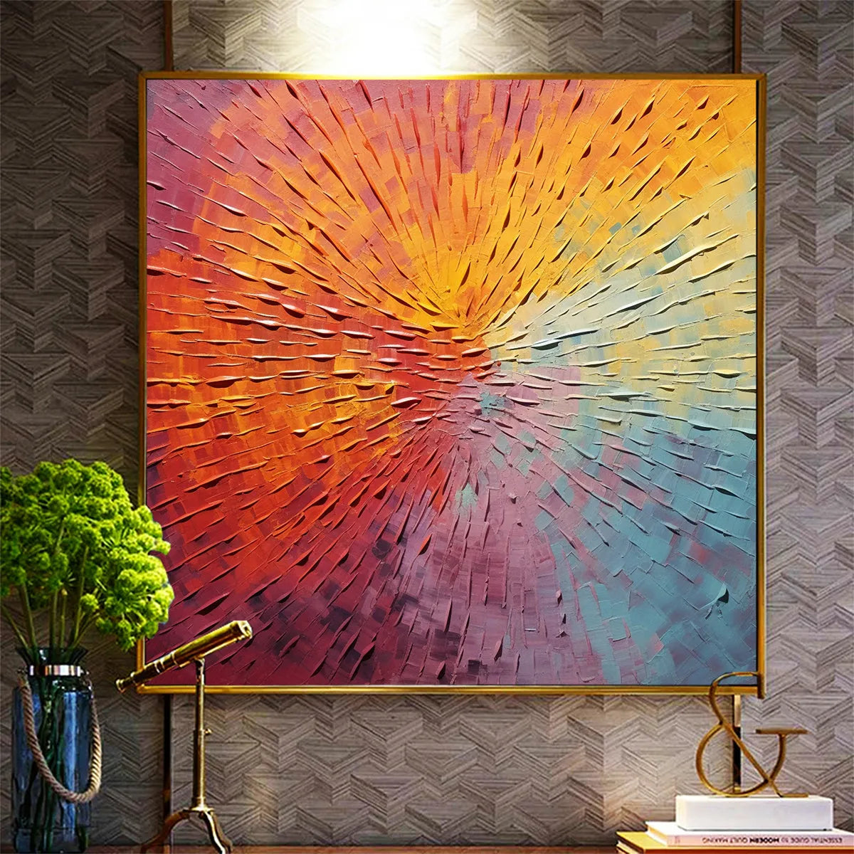 BURST OF COLOR: Square Abstract Impasto Painting, Textured Wall Art, Orange, Pink, Blue - Image 8