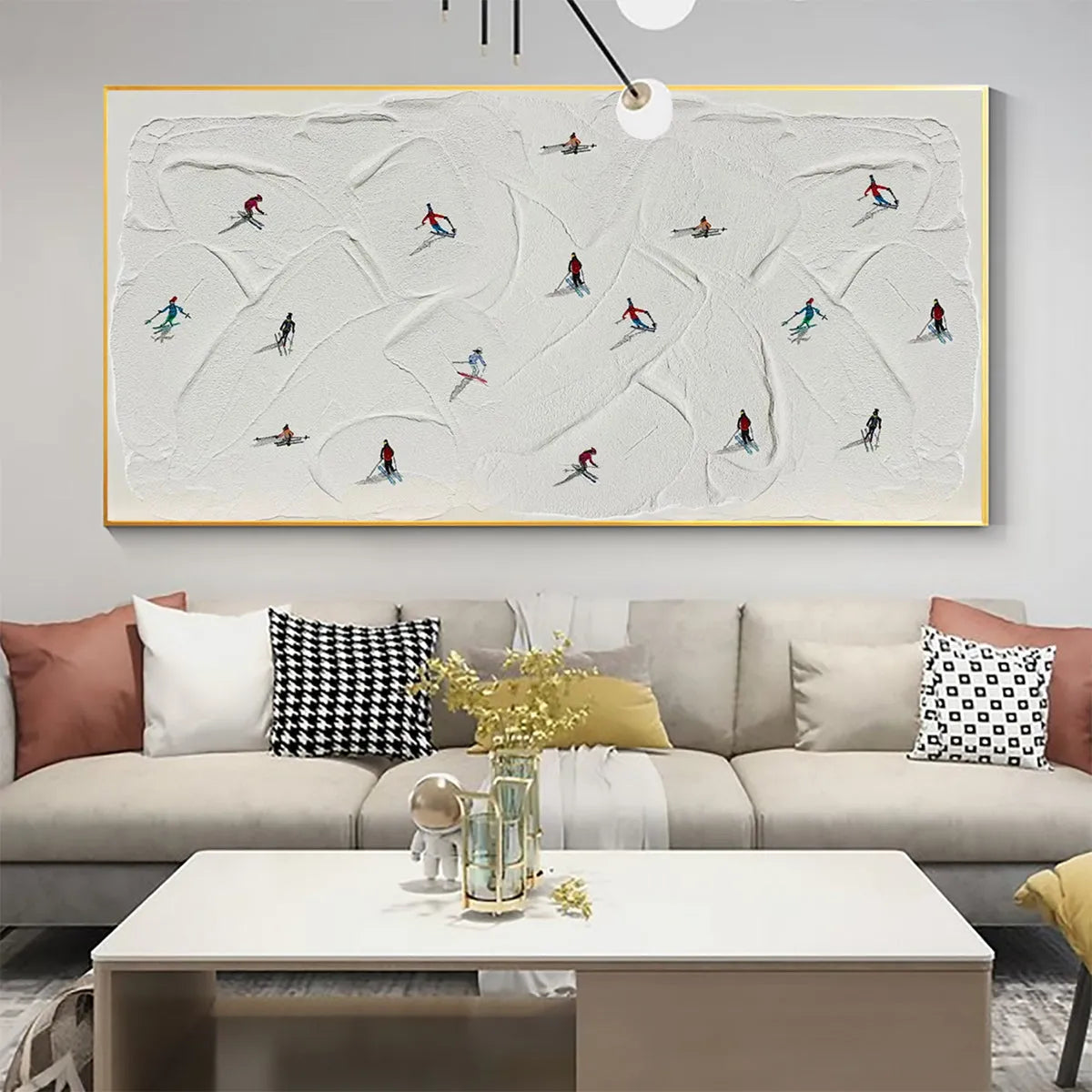 WINTER RHAPSODY: Minimalist Skiing Painting on Textured Canvas - Image 4