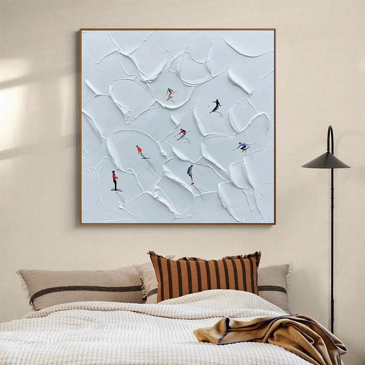 ALPINE SKI: Textured Skiing Painting, Winter Sports Wall Art, Square Canvas, Impasto Decor - Image 3