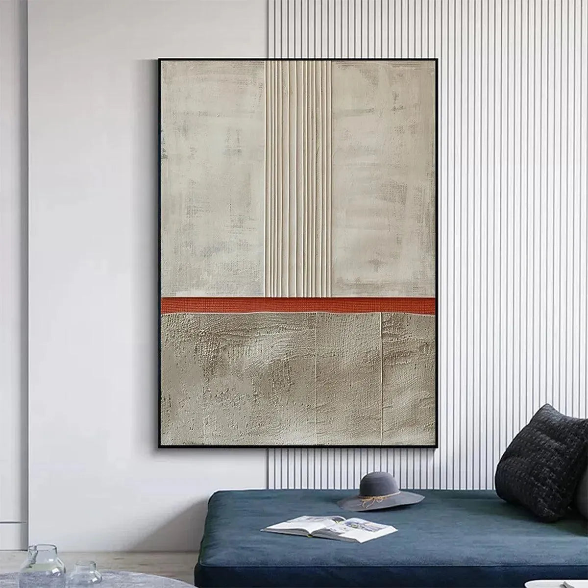TEXTURED MINIMALIST LANDSCAPE: Terracotta and Beige Abstract Painting, Vertical Wall Art - Image 2
