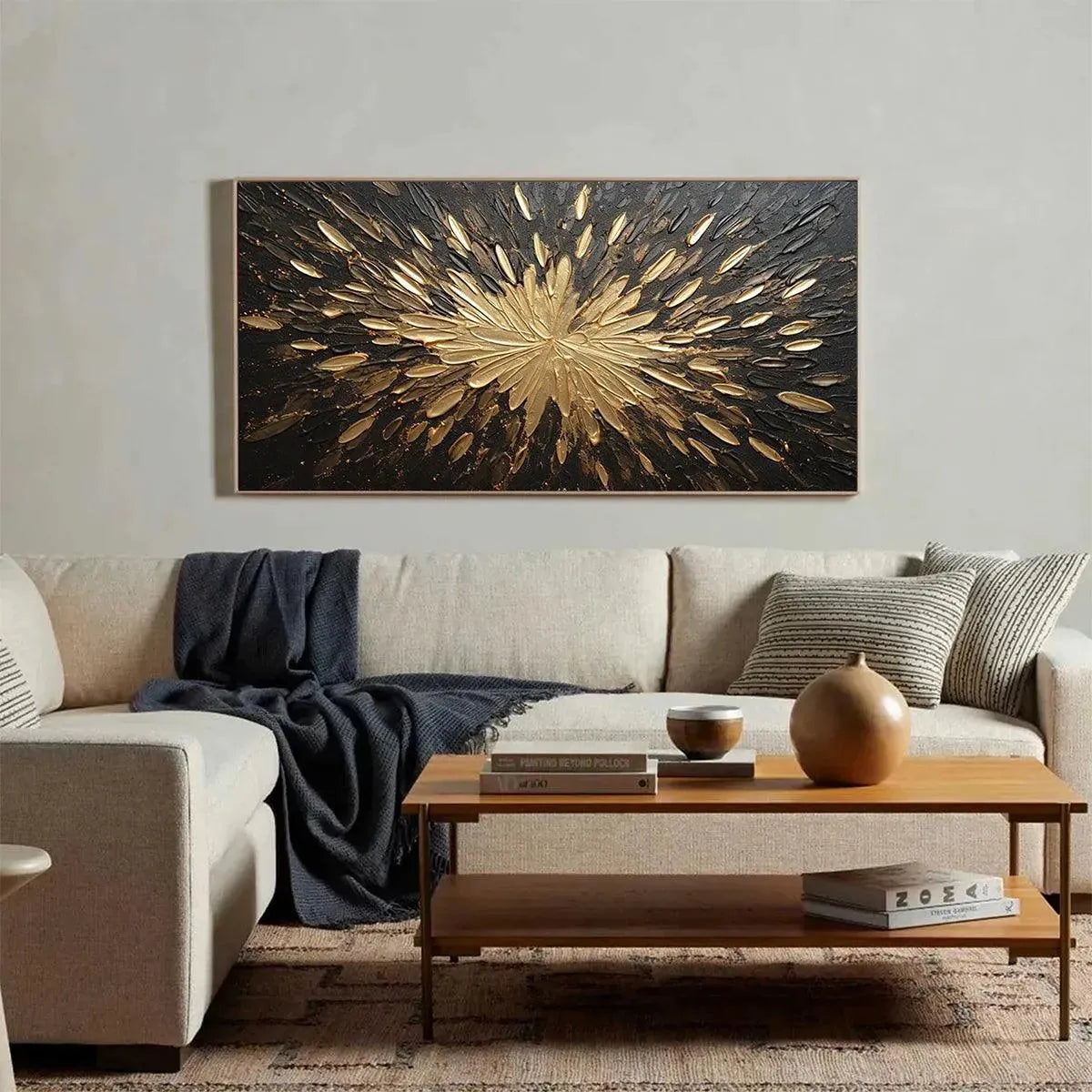 GOLDEN BURST: Textured Abstract Painting in Gold and Black - Image 6
