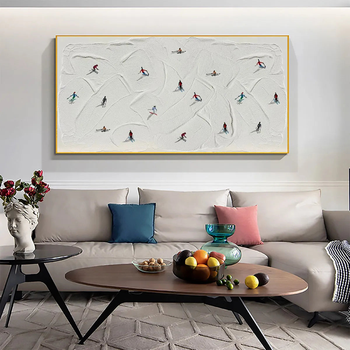 WINTER RHAPSODY: Minimalist Skiing Painting on Textured Canvas - Image 5