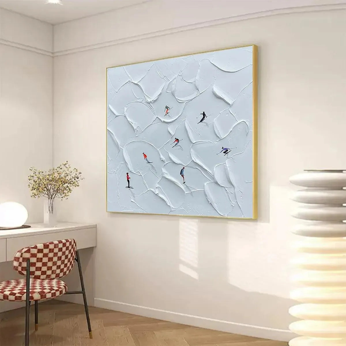 ALPINE SKI: Textured Skiing Painting, Winter Sports Wall Art, Square Canvas, Impasto Decor - Image 5