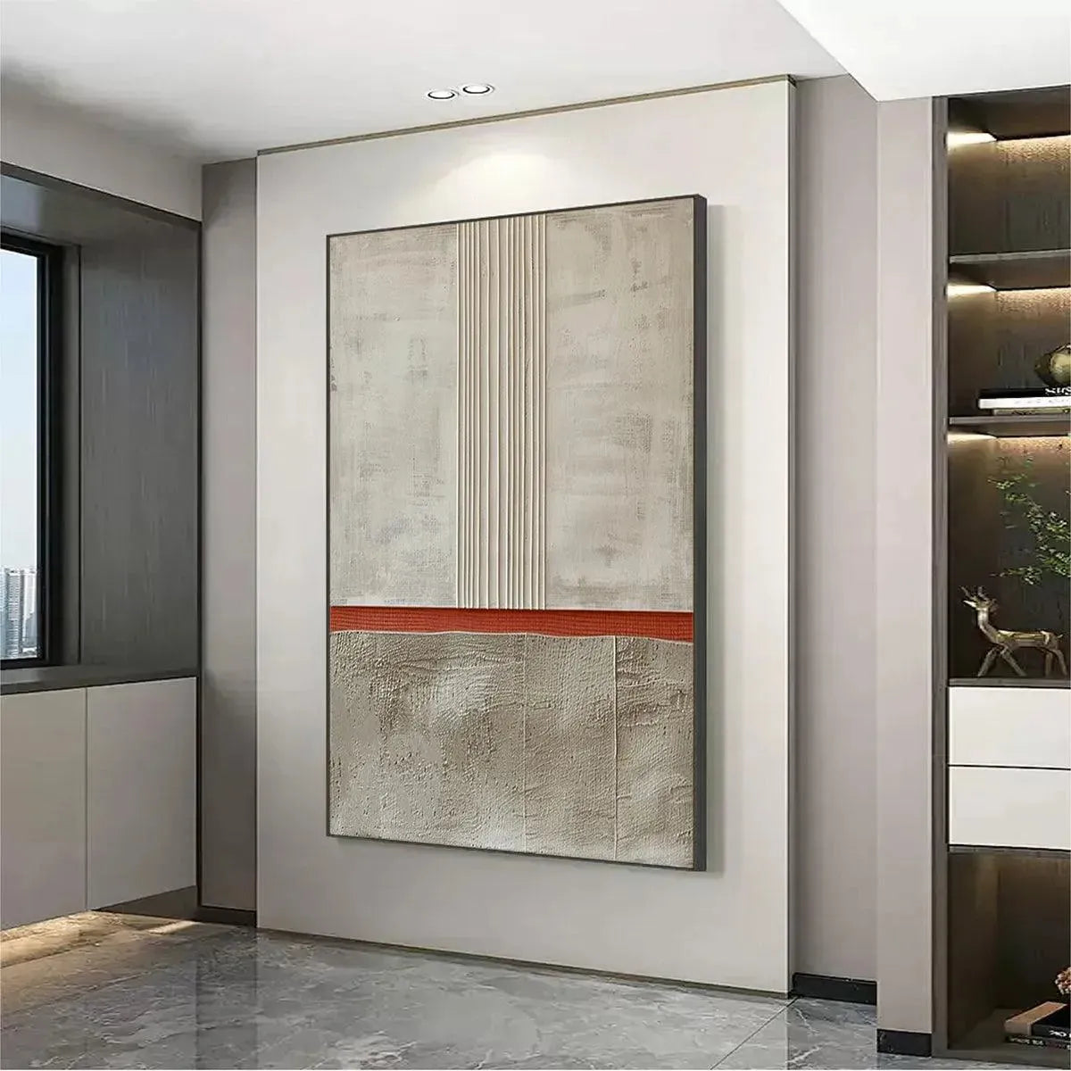 TEXTURED MINIMALIST LANDSCAPE: Terracotta and Beige Abstract Painting, Vertical Wall Art - Image 5