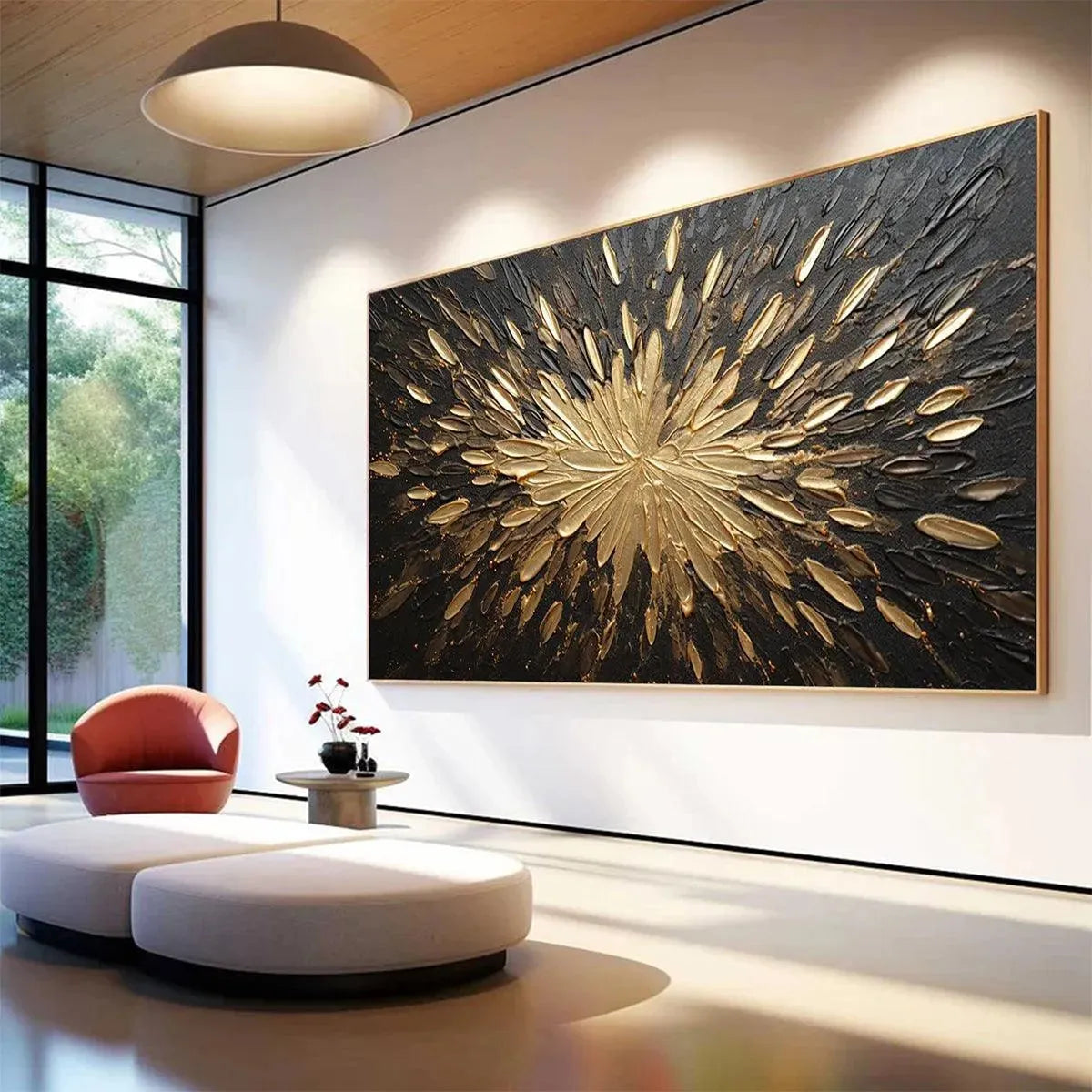 GOLDEN BURST: Textured Abstract Painting in Gold and Black - Image 5