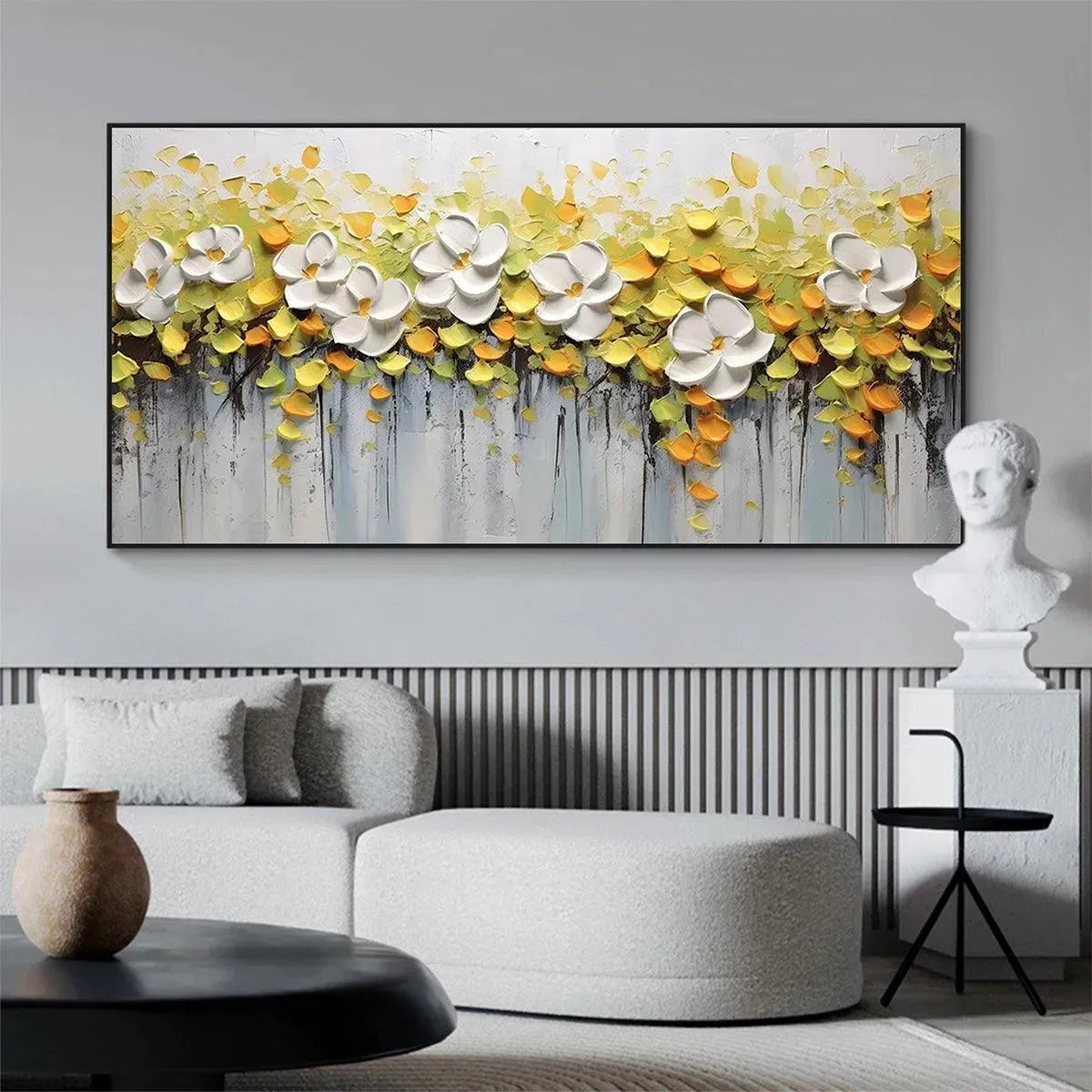WHITE MAGNOLIAS: Textured Floral Painting in White and Yellow - Image 8