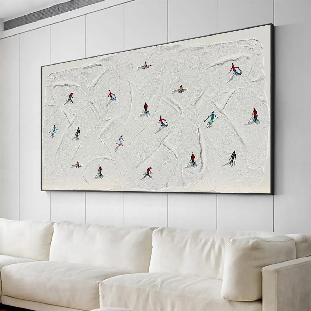 WINTER RHAPSODY: Minimalist Skiing Painting on Textured Canvas - Image 6