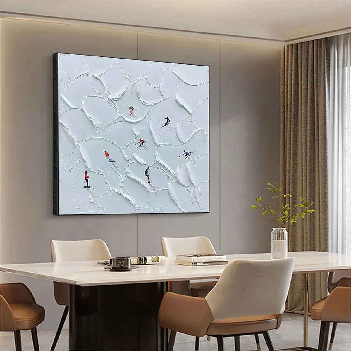 ALPINE SKI: Textured Skiing Painting, Winter Sports Wall Art, Square Canvas, Impasto Decor - Image 6