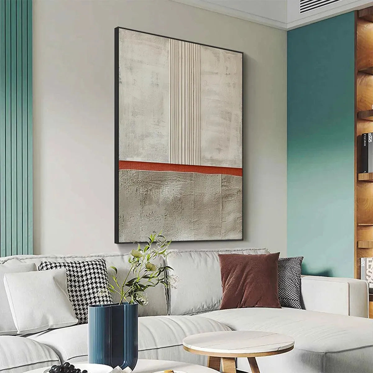 TEXTURED MINIMALIST LANDSCAPE: Terracotta and Beige Abstract Painting, Vertical Wall Art - Image 3