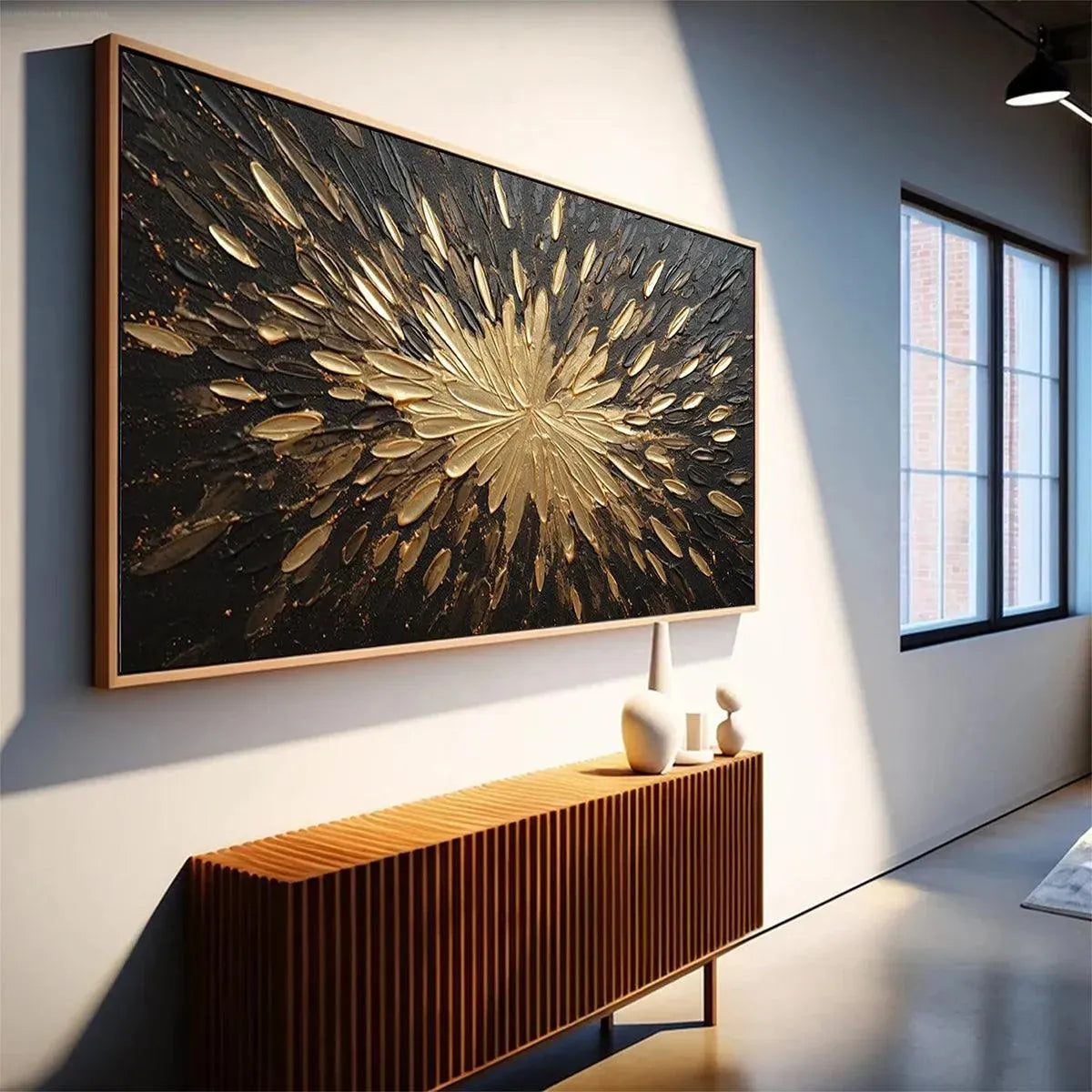 GOLDEN BURST: Textured Abstract Painting in Gold and Black - Image 4