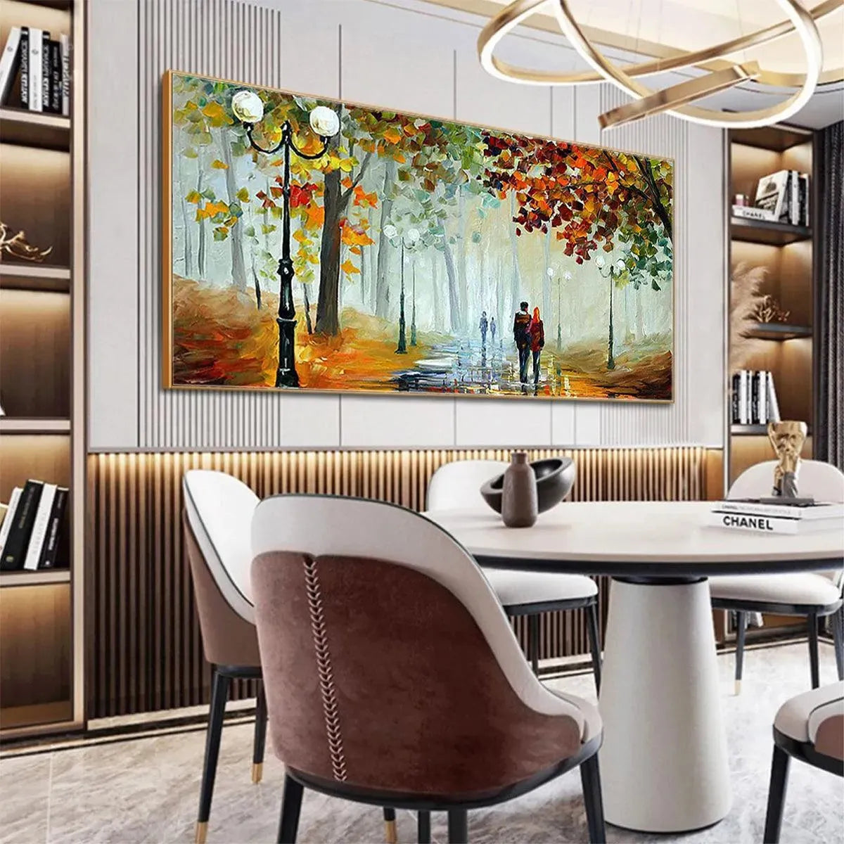 AUTUMN PARK STROLL: Romantic Park Landscape Painting, Horizontal Wall Art - Image 5