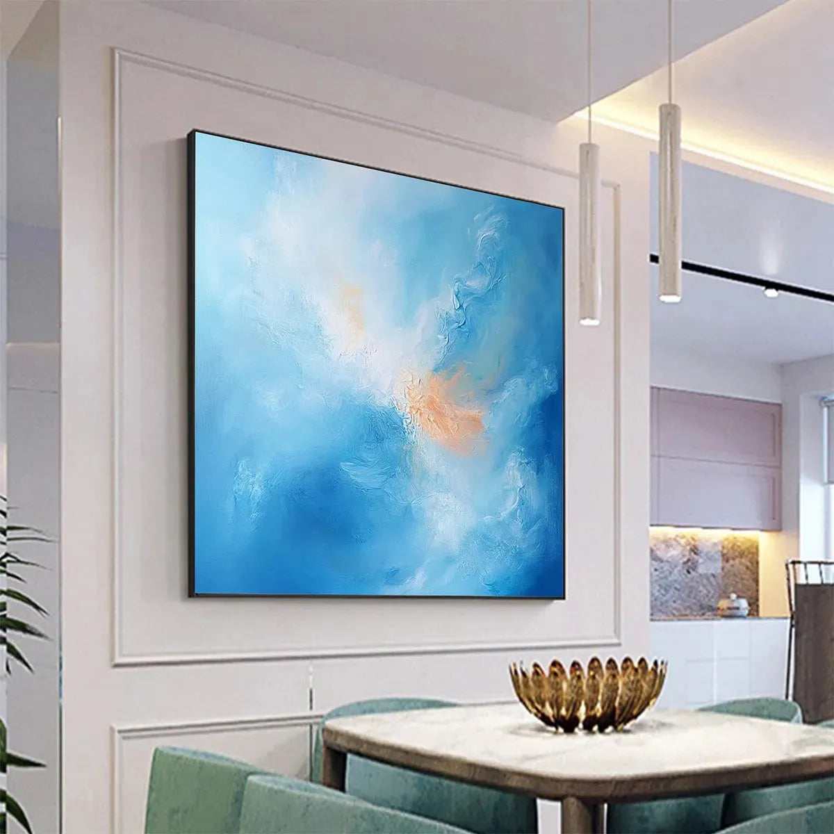 SKYSCAPE SERENITY: Abstract Blue and Peach Oil Painting - Image 3