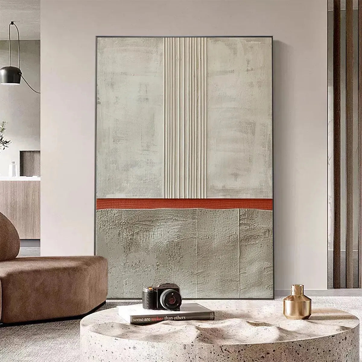 TEXTURED MINIMALIST LANDSCAPE: Terracotta and Beige Abstract Painting, Vertical Wall Art - Image 6