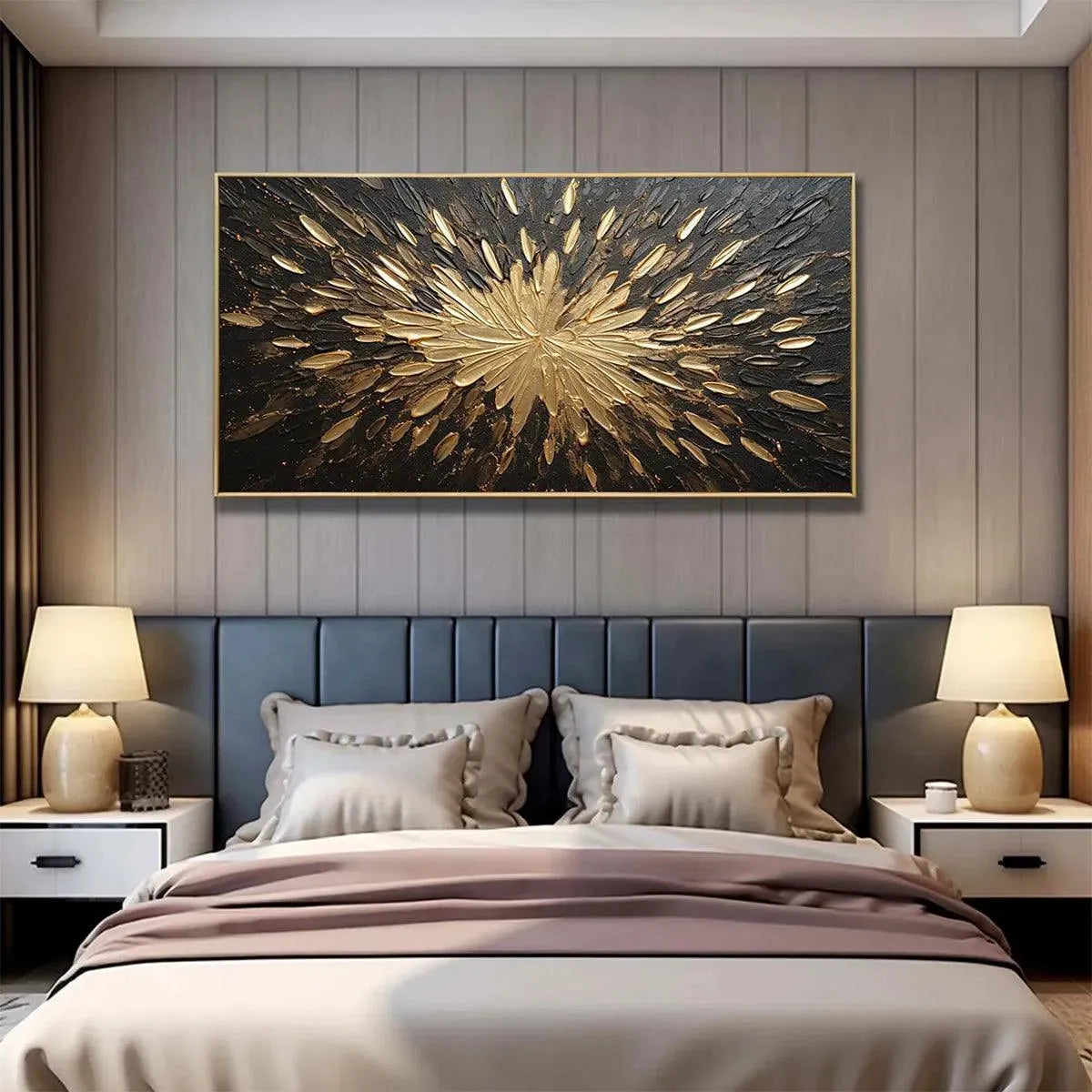 GOLDEN BURST: Textured Abstract Painting in Gold and Black - Image 8