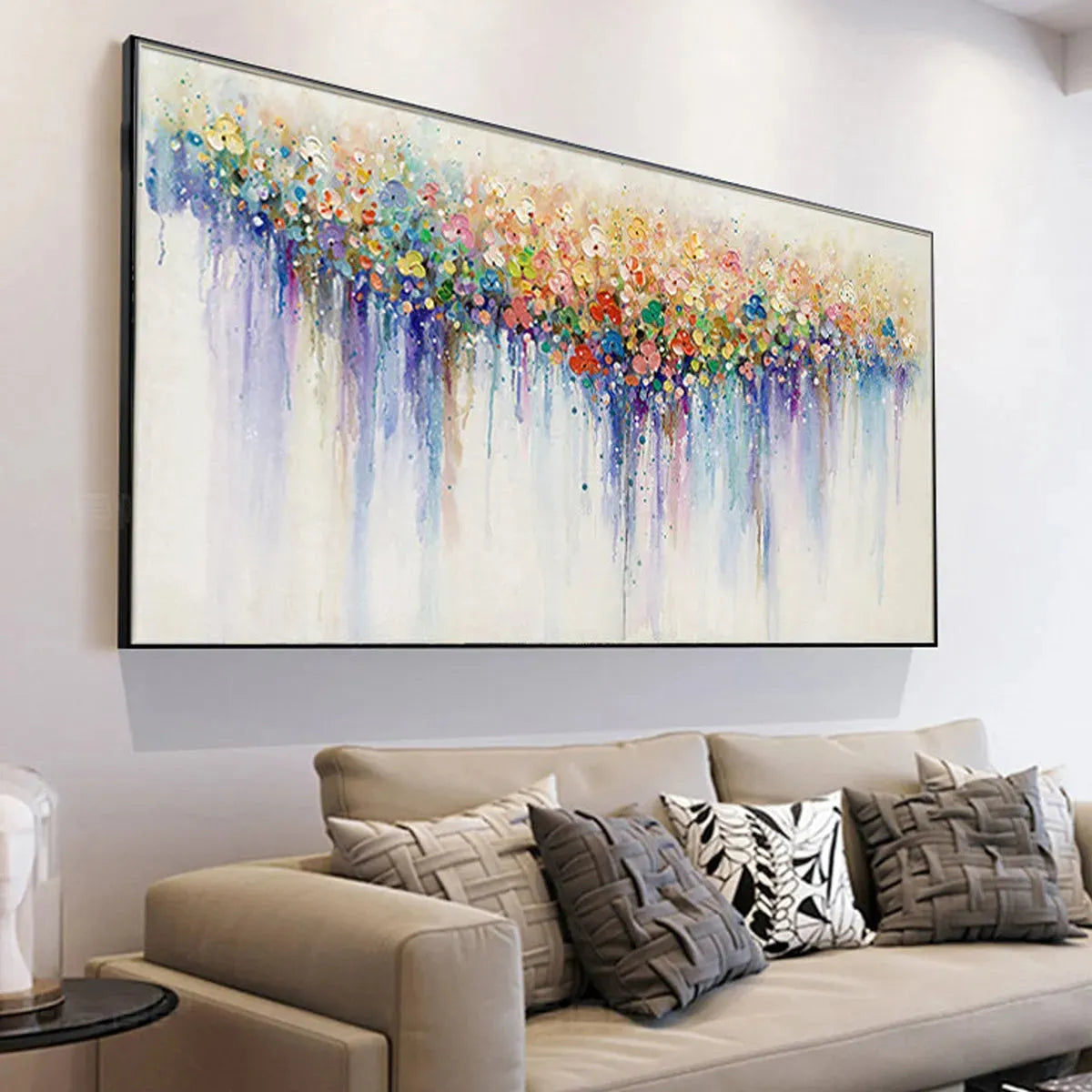 FLOWERFALL: Panoramic Abstract Floral Oil Painting with Watercolor Effect - Image 2