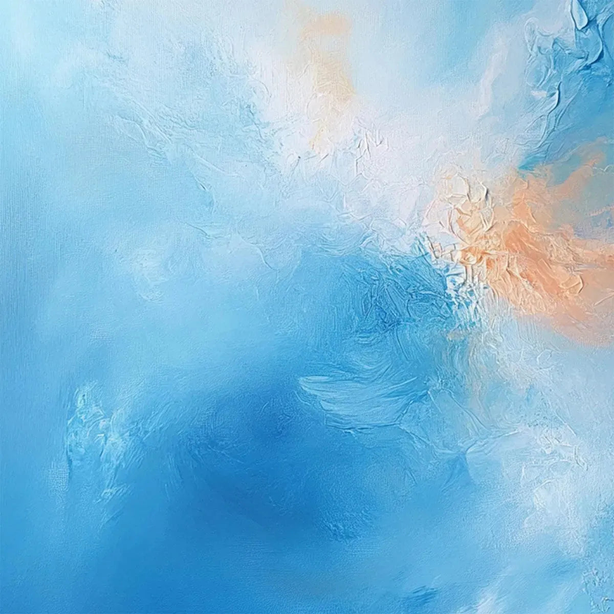 SKYSCAPE SERENITY: Abstract Blue and Peach Oil Painting - Image 4