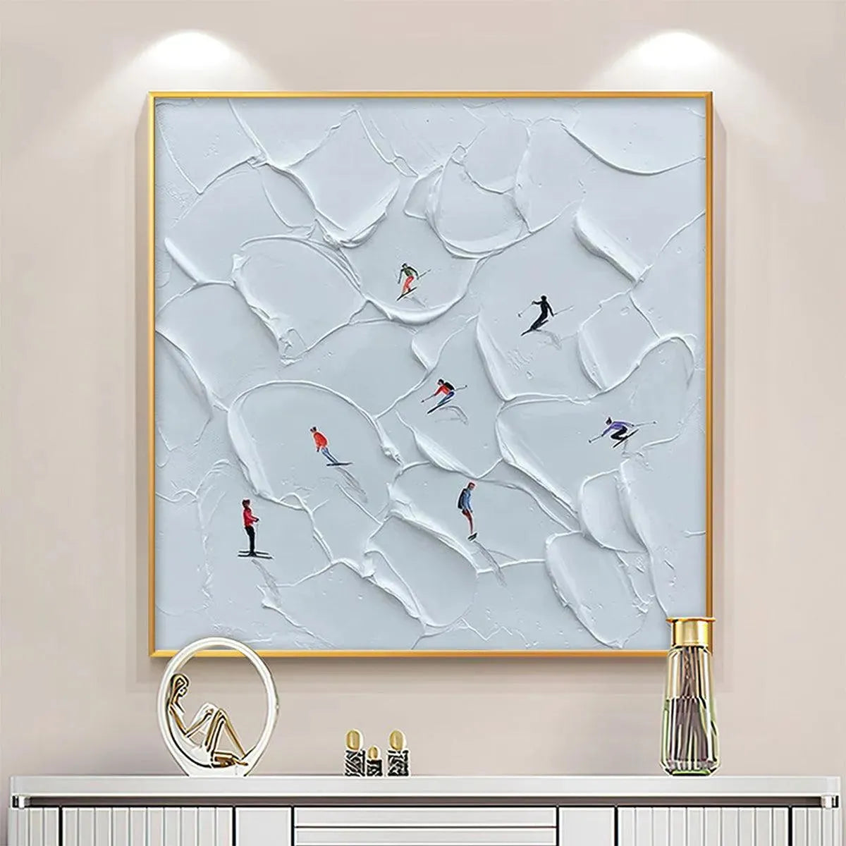 ALPINE SKI: Textured Skiing Painting, Winter Sports Wall Art, Square Canvas, Impasto Decor - Image 8